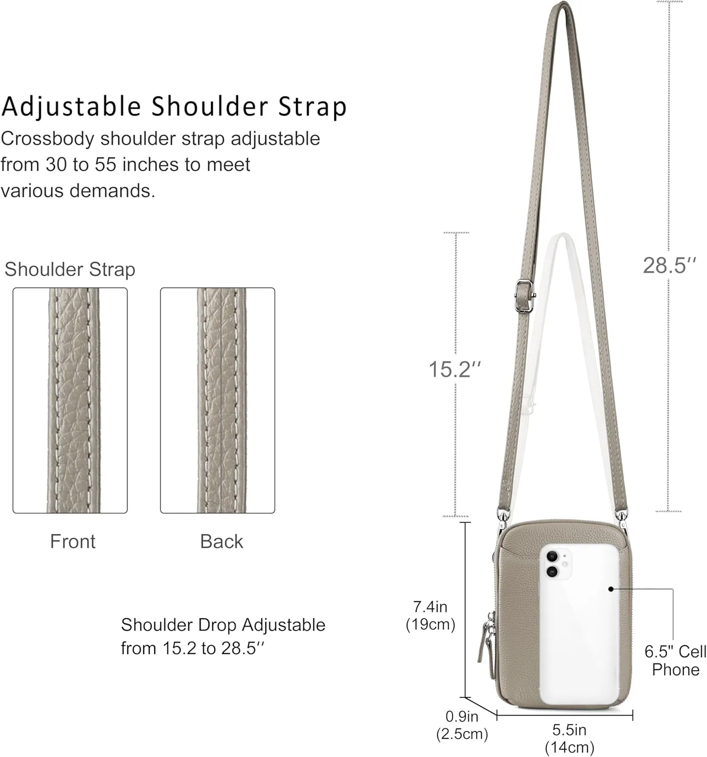 befen Genuine Leather Crossbody Cell Phone Purse for Women, Small Zip Around RFID Blocking Crossbody Wallet Bags