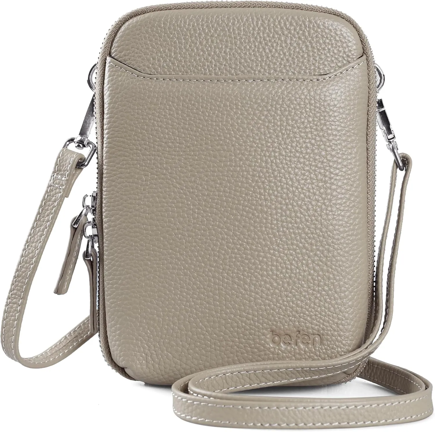befen Genuine Leather Crossbody Cell Phone Purse for Women, Small Zip Around RFID Blocking Crossbody Wallet Bags