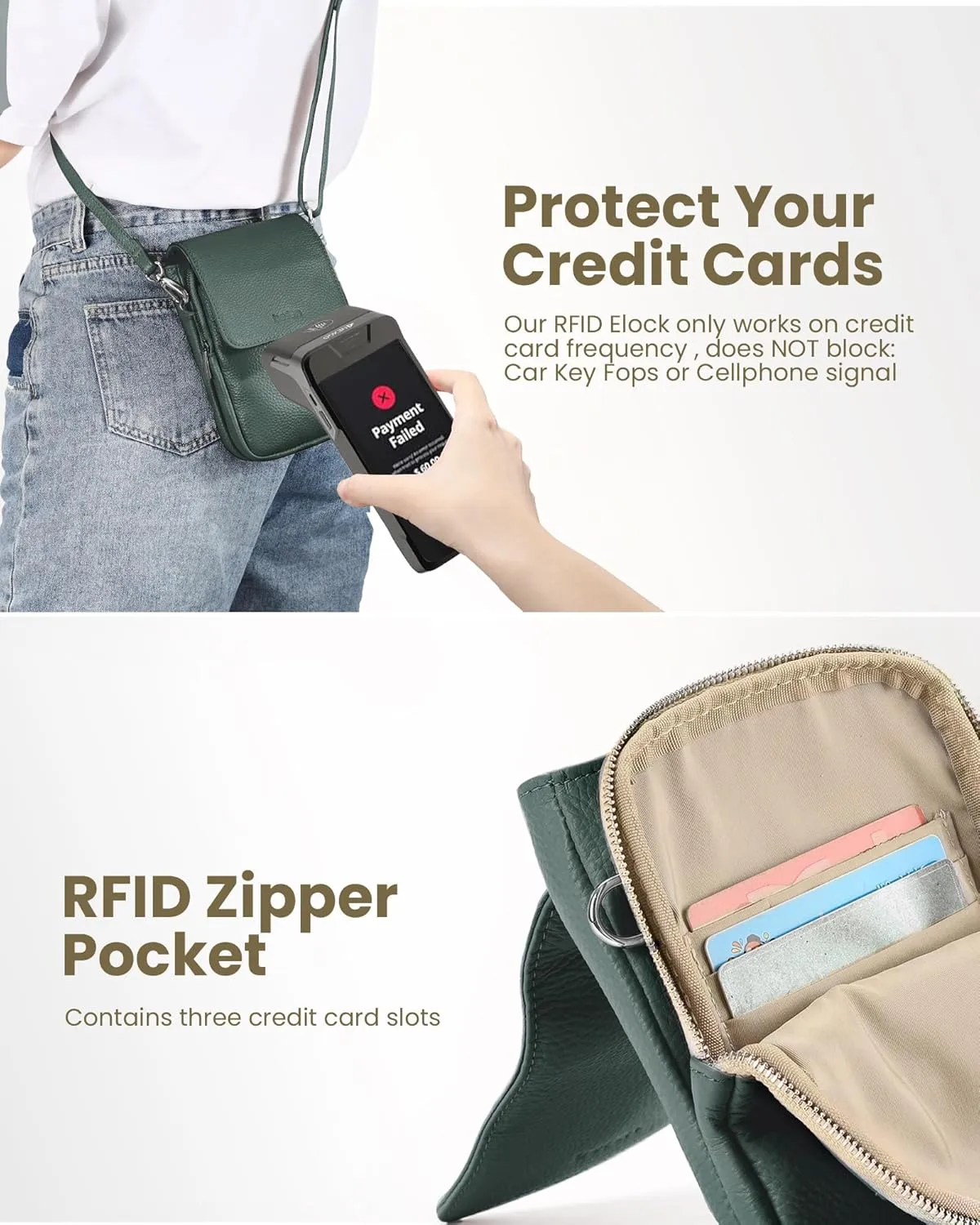 befen Genuine Leather Small Crossbody Bags for Women, Cell Phone Cross body Purse Bag with RFID Blocking Card Slots