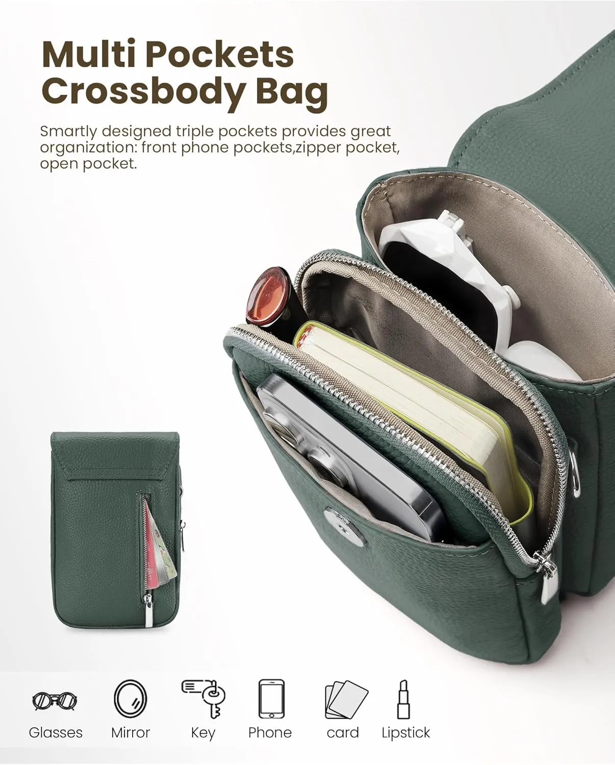 befen Genuine Leather Small Crossbody Bags for Women, Cell Phone Cross body Purse Bag with RFID Blocking Card Slots