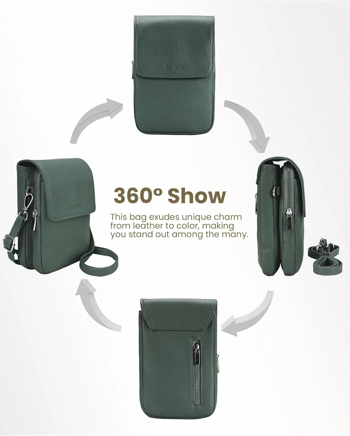 befen Genuine Leather Small Crossbody Bags for Women, Cell Phone Cross body Purse Bag with RFID Blocking Card Slots