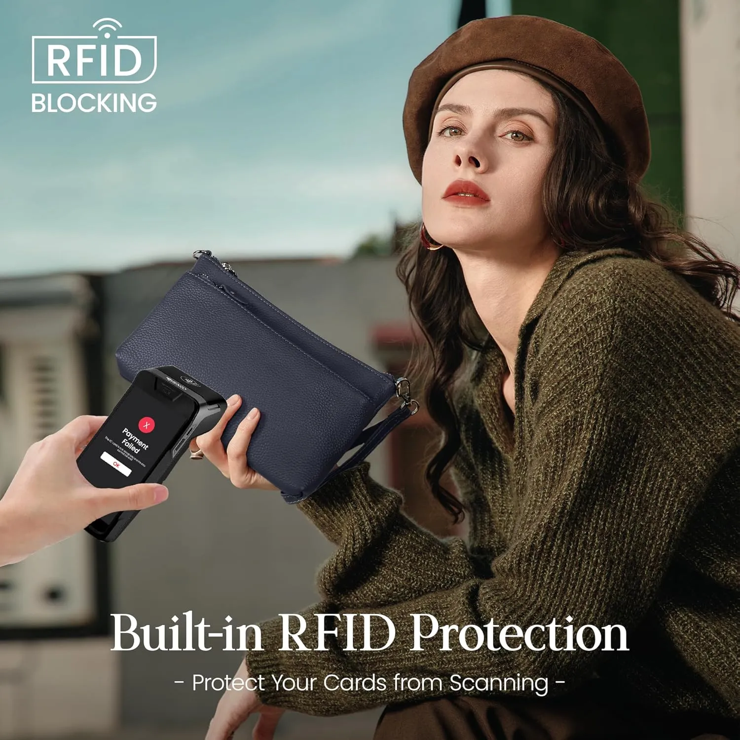 befen Genuine Leather Wristlet Clutch Wallet Purses with RFID Blocking, Small Crossbody Bags Shoulder Handbag for Women