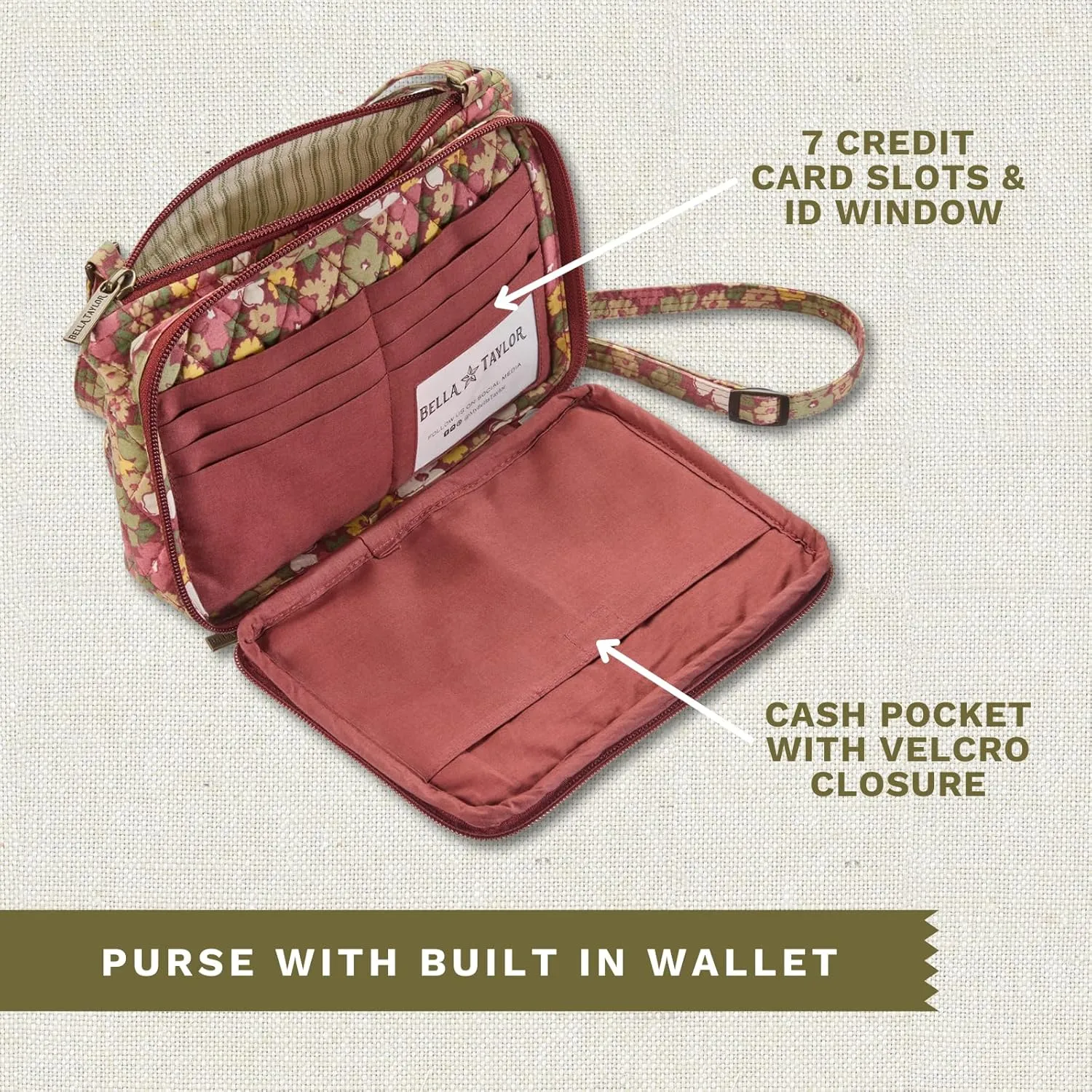 Bella Taylor Essentials Crossbody Purse with Built In Wallet