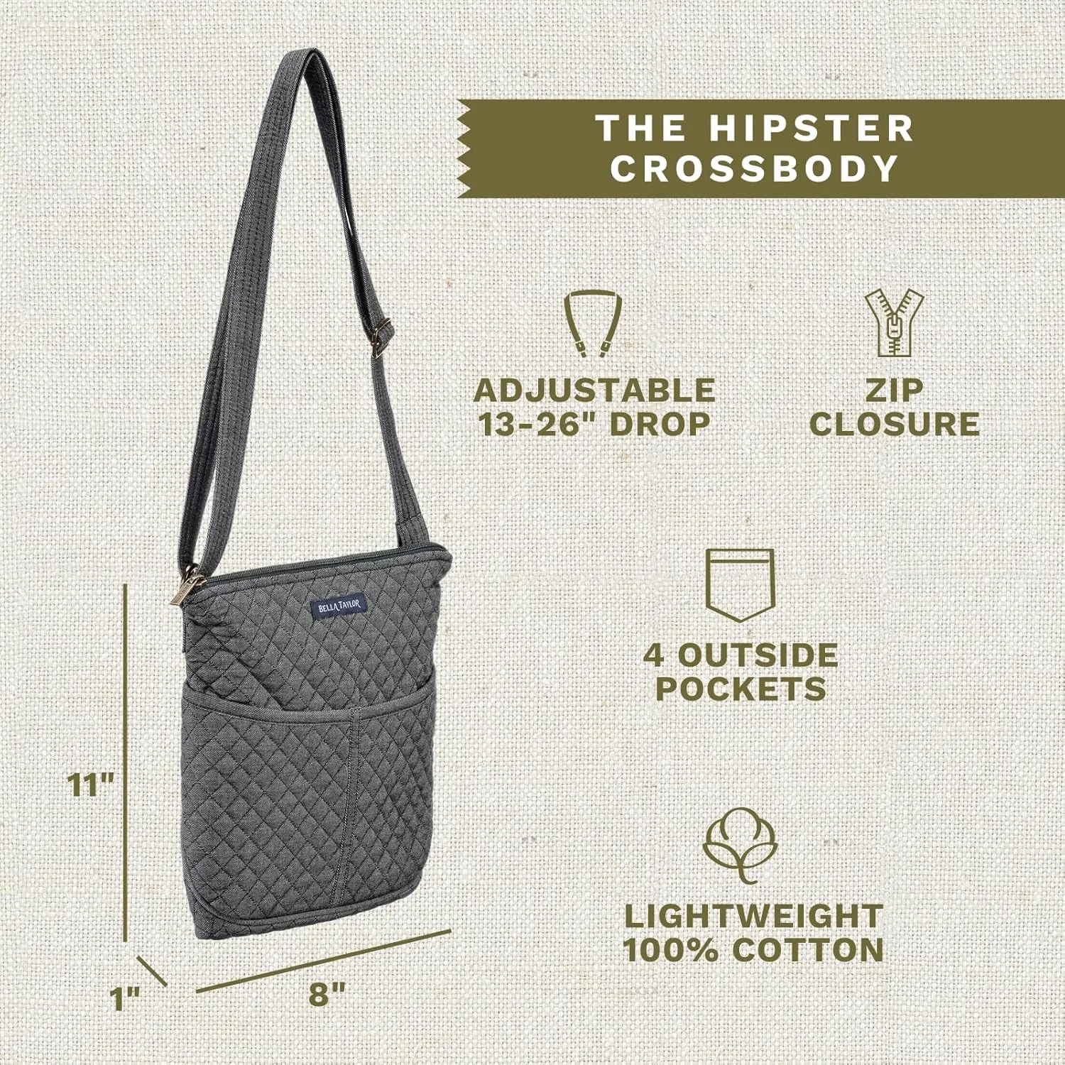 Bella Taylor Hipster Crossbody Purse for Women | Medium Size Shoulder Bag with Adjustable Strap
