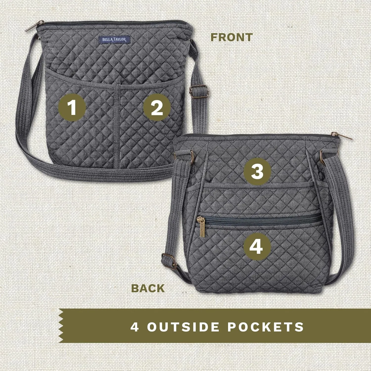 Bella Taylor Hipster Crossbody Purse for Women | Medium Size Shoulder Bag with Adjustable Strap