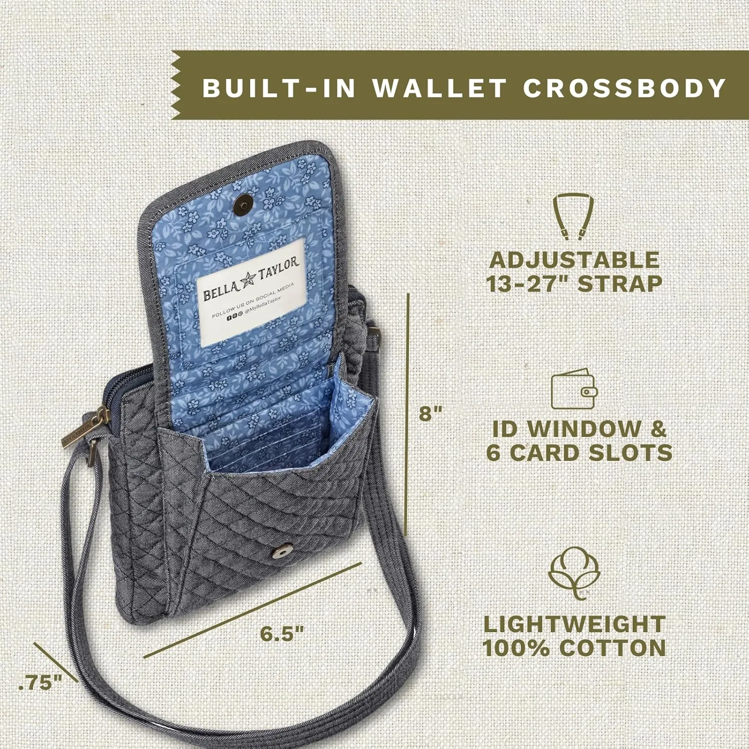 Bella Taylor Mini Crossbody Purse with Built In Wallet