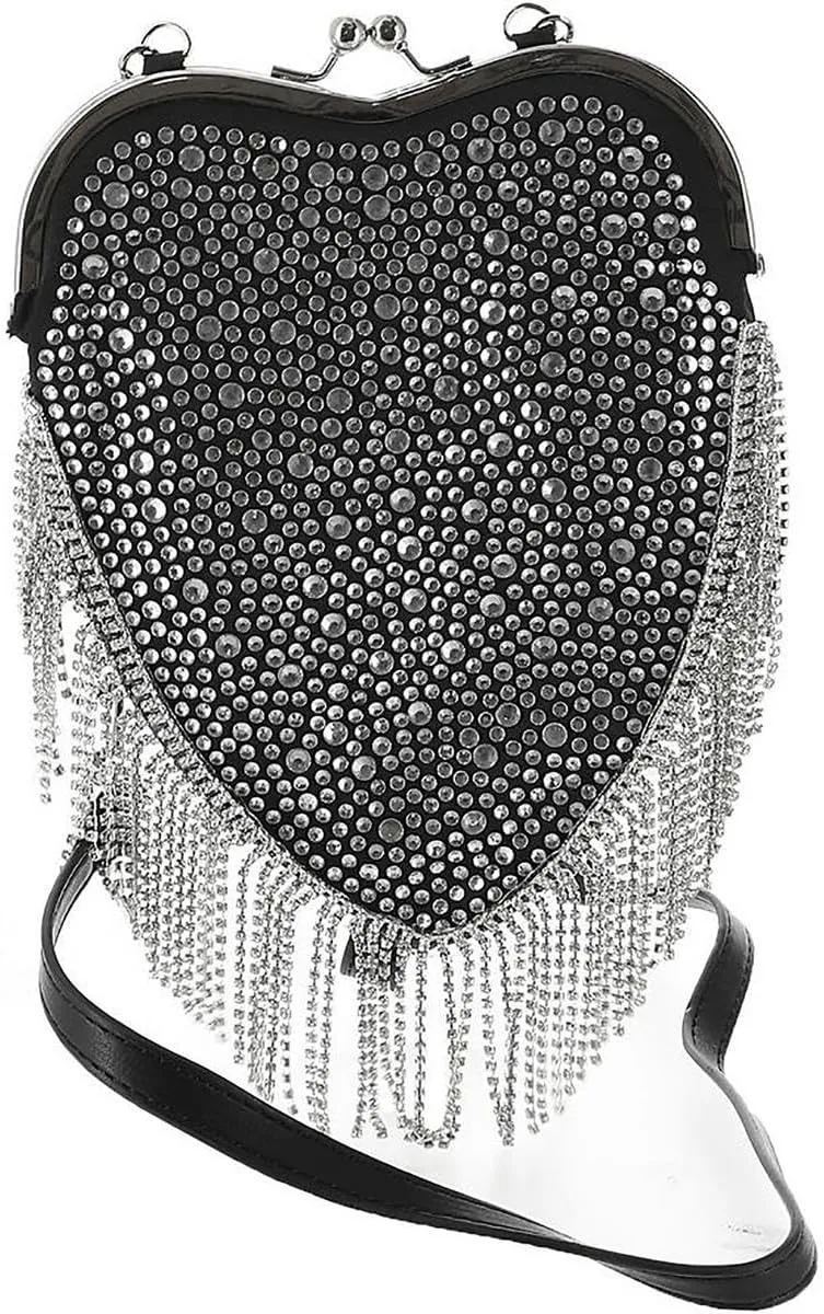Betsey Johnson Flutter Rhinestone Fringe Heart Frame, Black