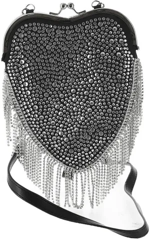 Betsey Johnson Flutter Rhinestone Fringe Heart Frame, Black