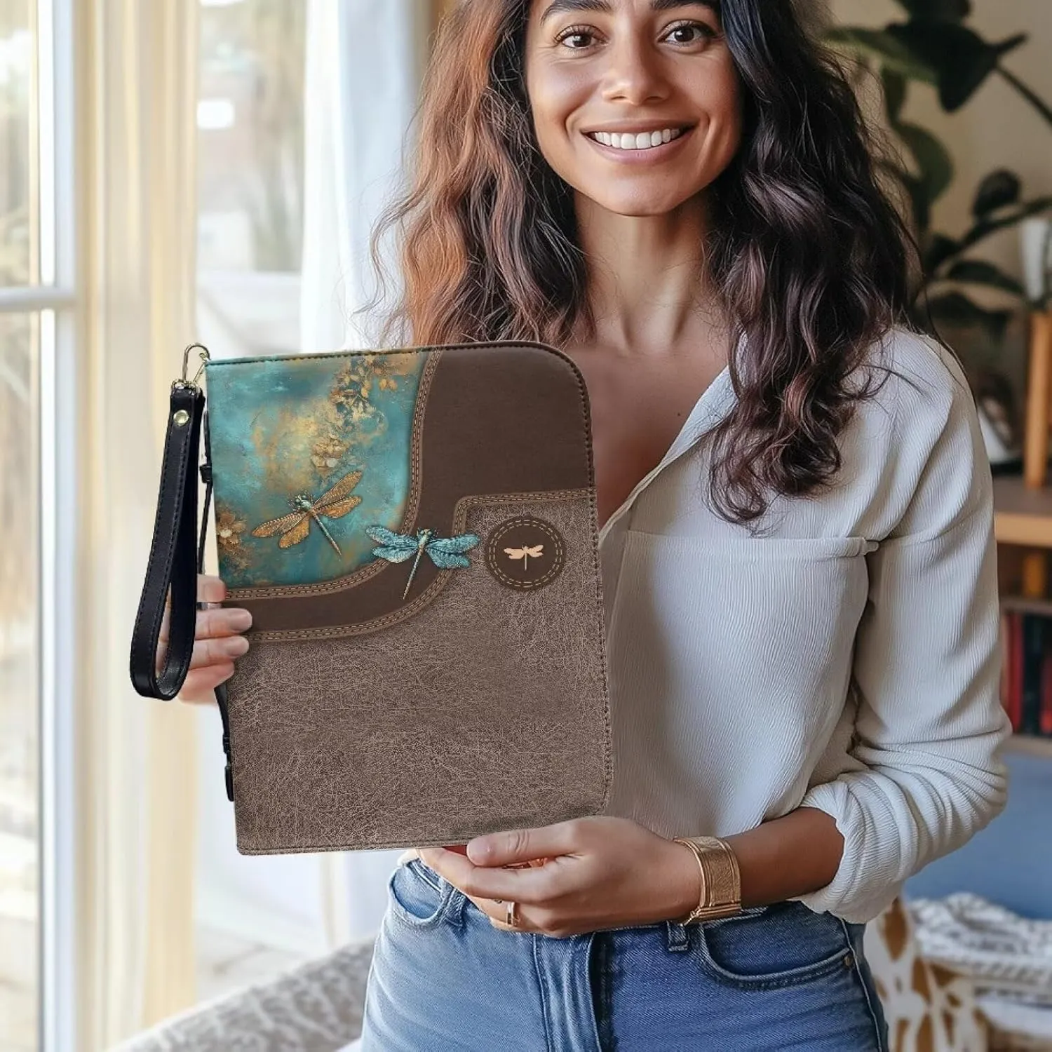Bible Cover for Women Leather Bible Case with Black Ribbon Personalized Bible Study Supply Carrying Bag Tote