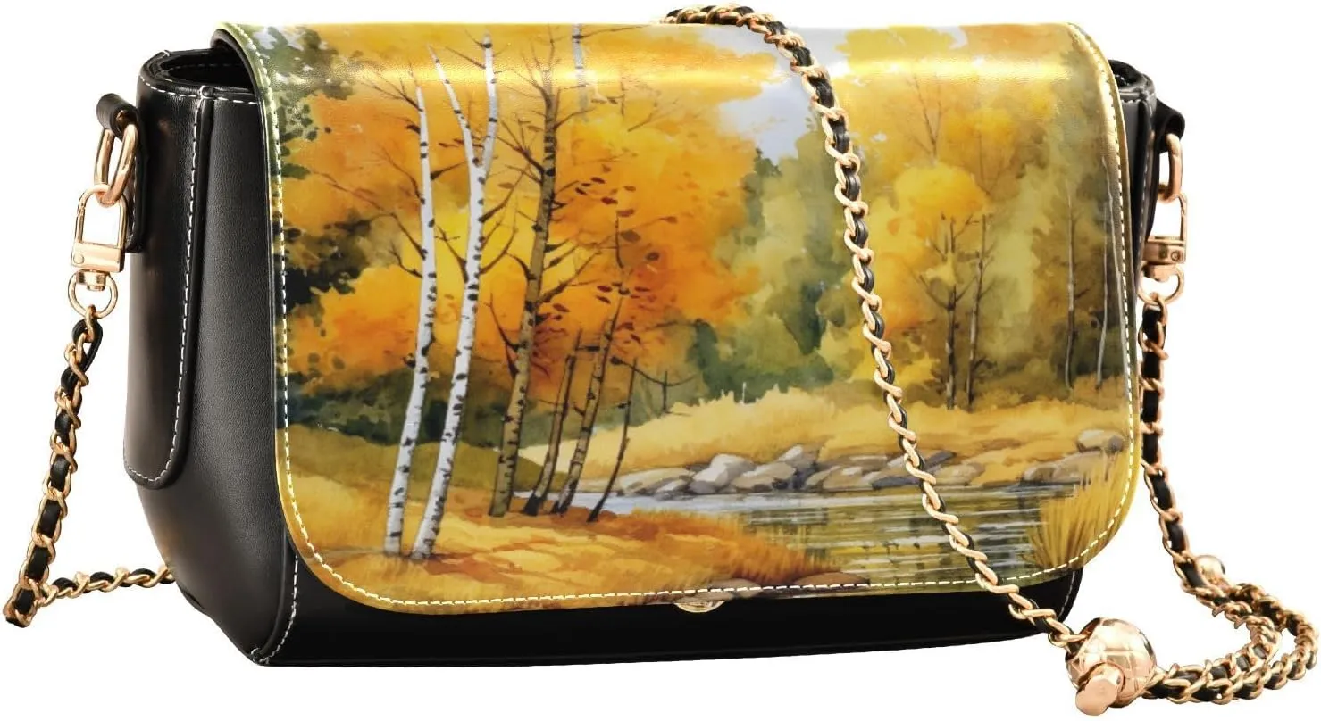 Black Apples on a White Pattern Leather Crossbody Bag, Leather Crossbody Purses for Women Trendy, Leather Ladies Bag