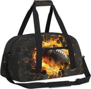 Black Gold Football Kids Overnighter Duffel Bags for Boys, Carry-On Size Sports Gym Bag with Front Zipper Pocket for School Practice or Overnight Travel Weekender Sleepover Tote Bag