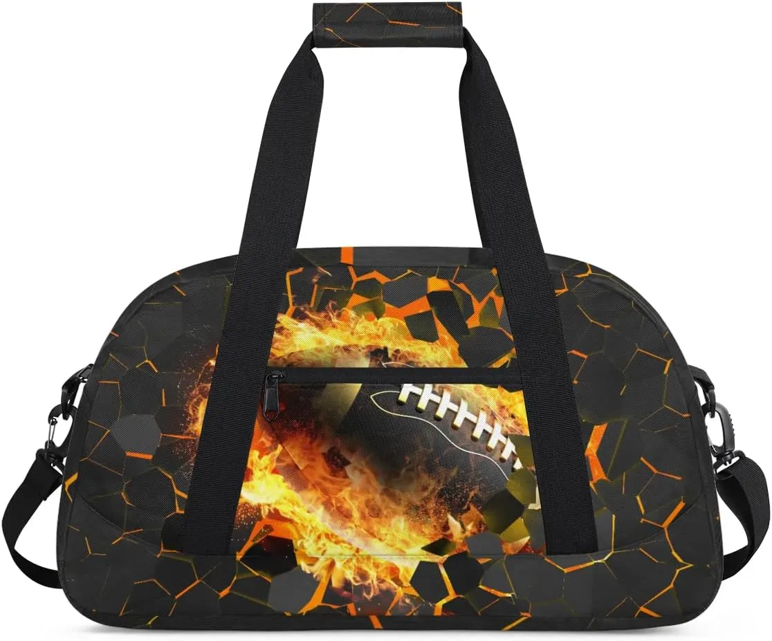 Black Gold Football Kids Overnighter Duffel Bags for Boys, Carry-On Size Sports Gym Bag with Front Zipper Pocket for School Practice or Overnight Travel Weekender Sleepover Tote Bag