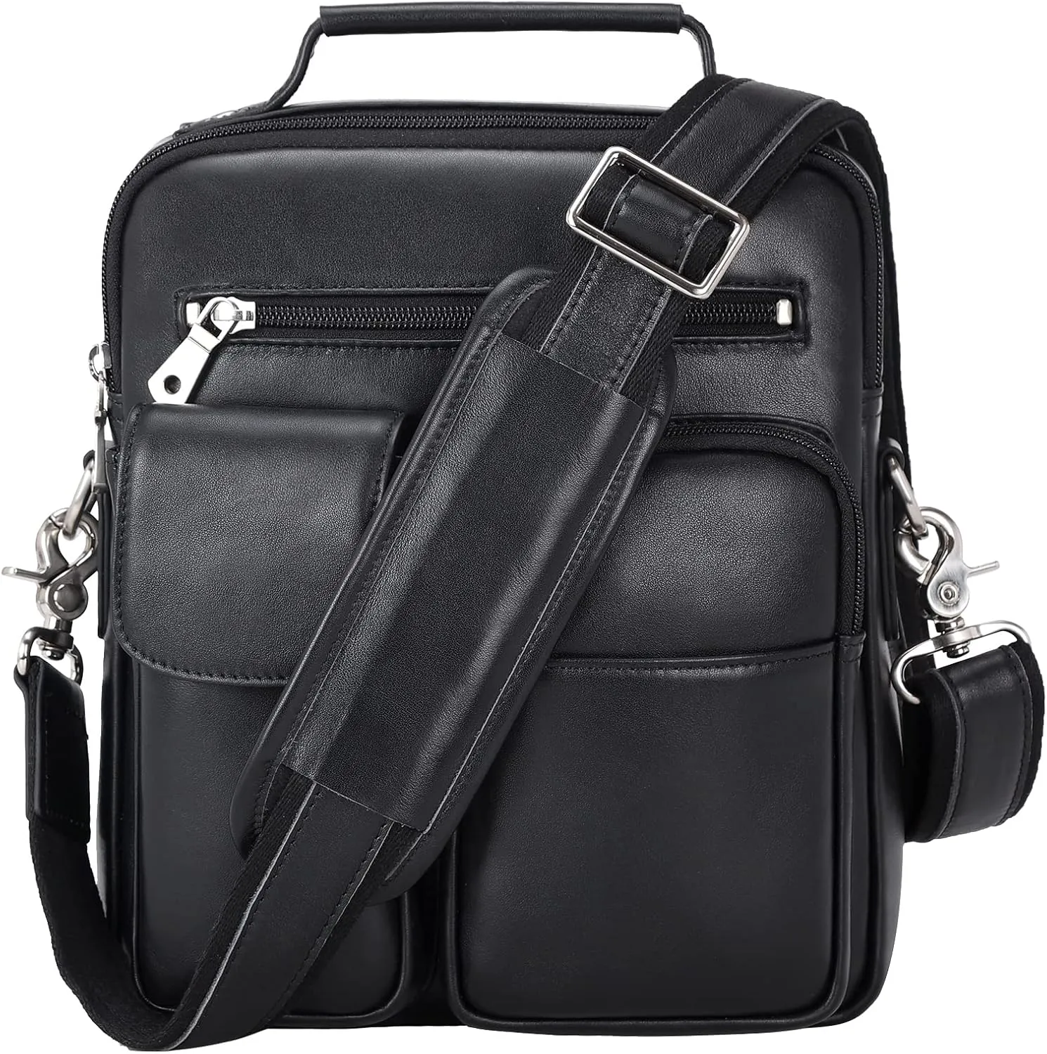 Black Leather Crossbody Bags for Men Small Messenger Shoulder Bag Cross Body Side Bag Fits 10 Inch Tablet