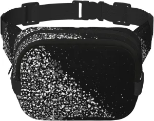 Black White Glitter Print Unisex Square Double Layer Waist Bag Crossbody Fanny Pack Travel Workout Accessory