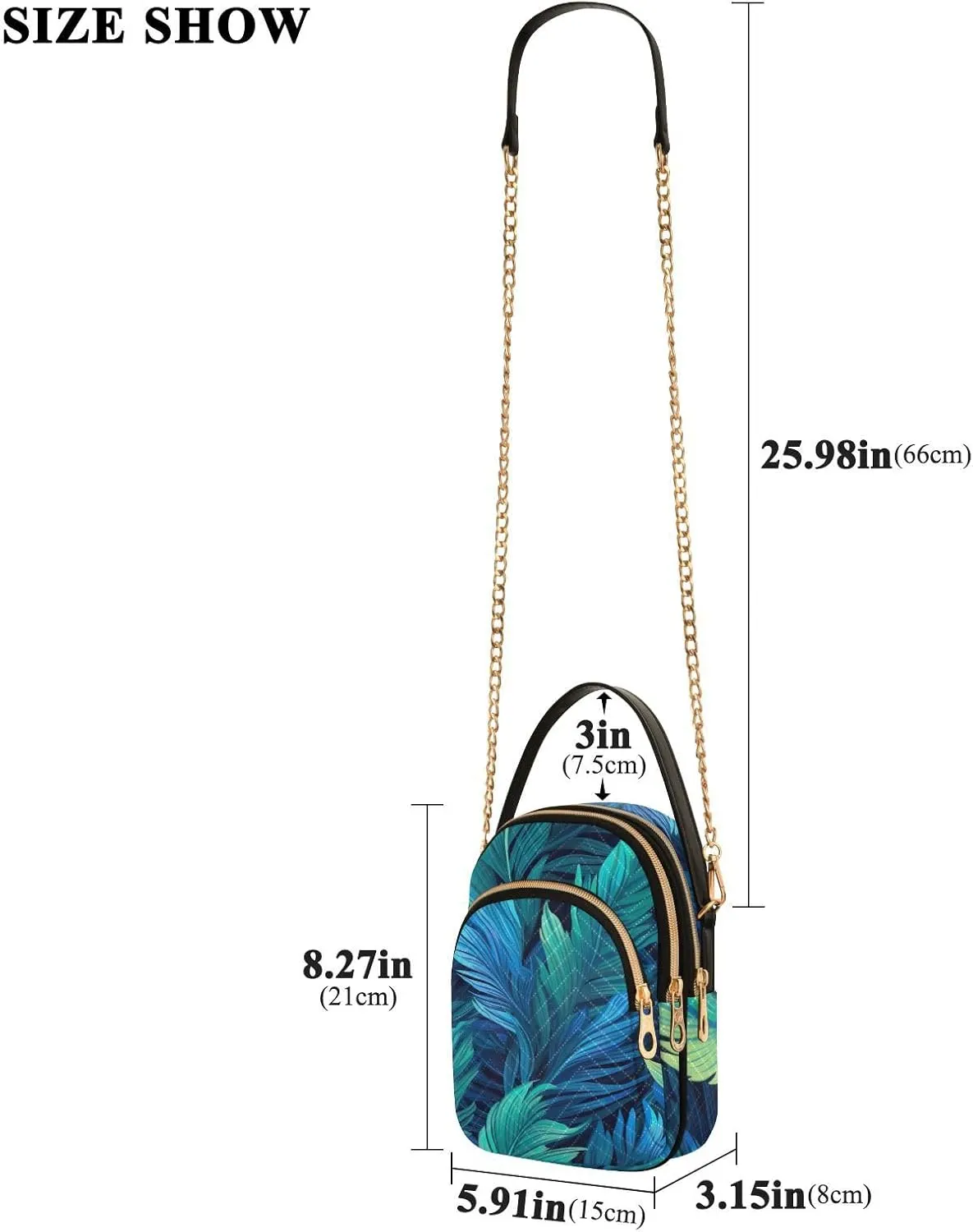 Blue and Green Tropical Leaf Ladies Shoulder Handbags, Purse with Long Shoulder Strap, Summer Crossbody Purse
