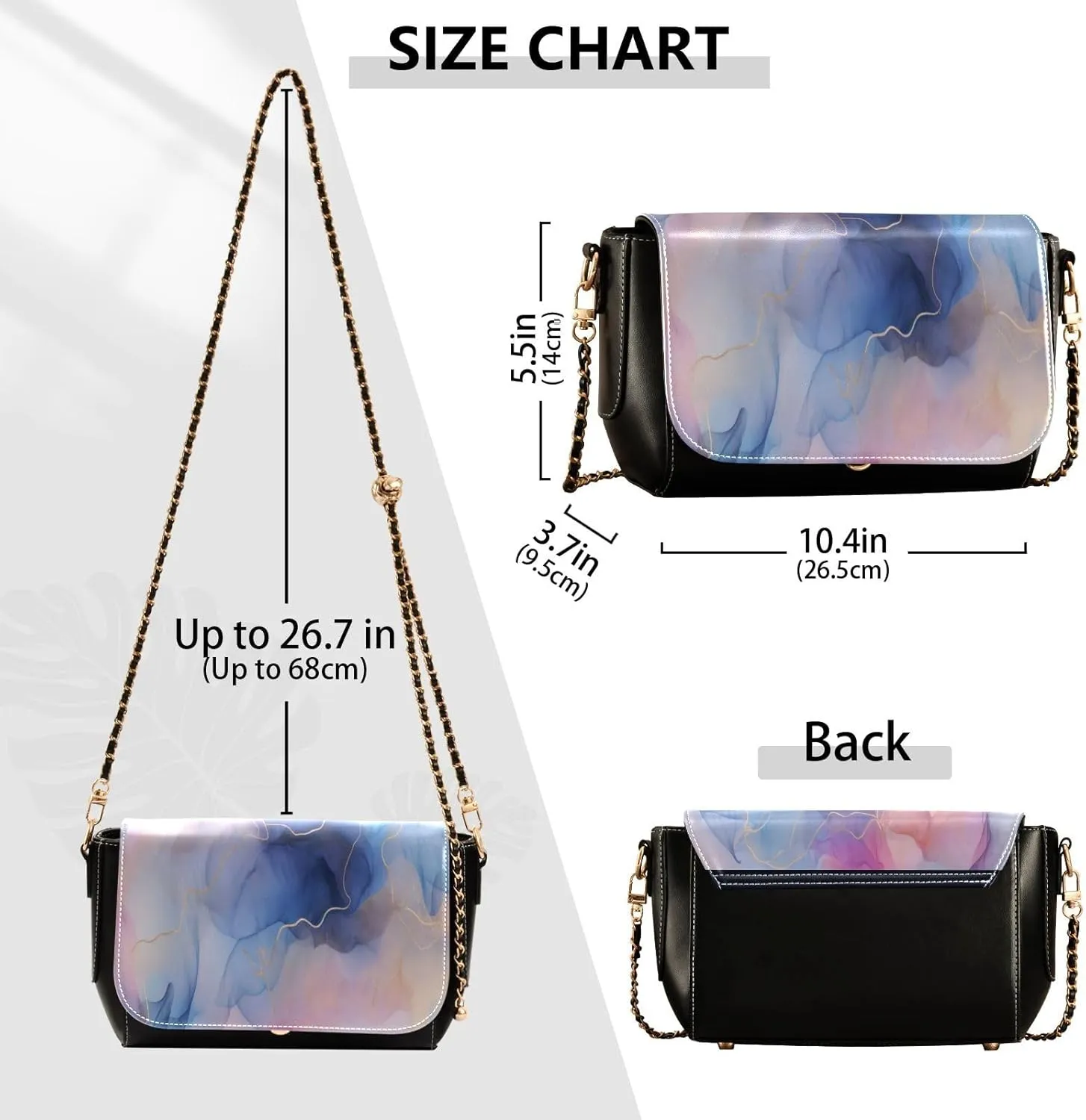 Blue and Pink Watercolor Women's Shoulder Bag, Womens Crossbody Bag Leather, Cross Body Leather Bags for Women