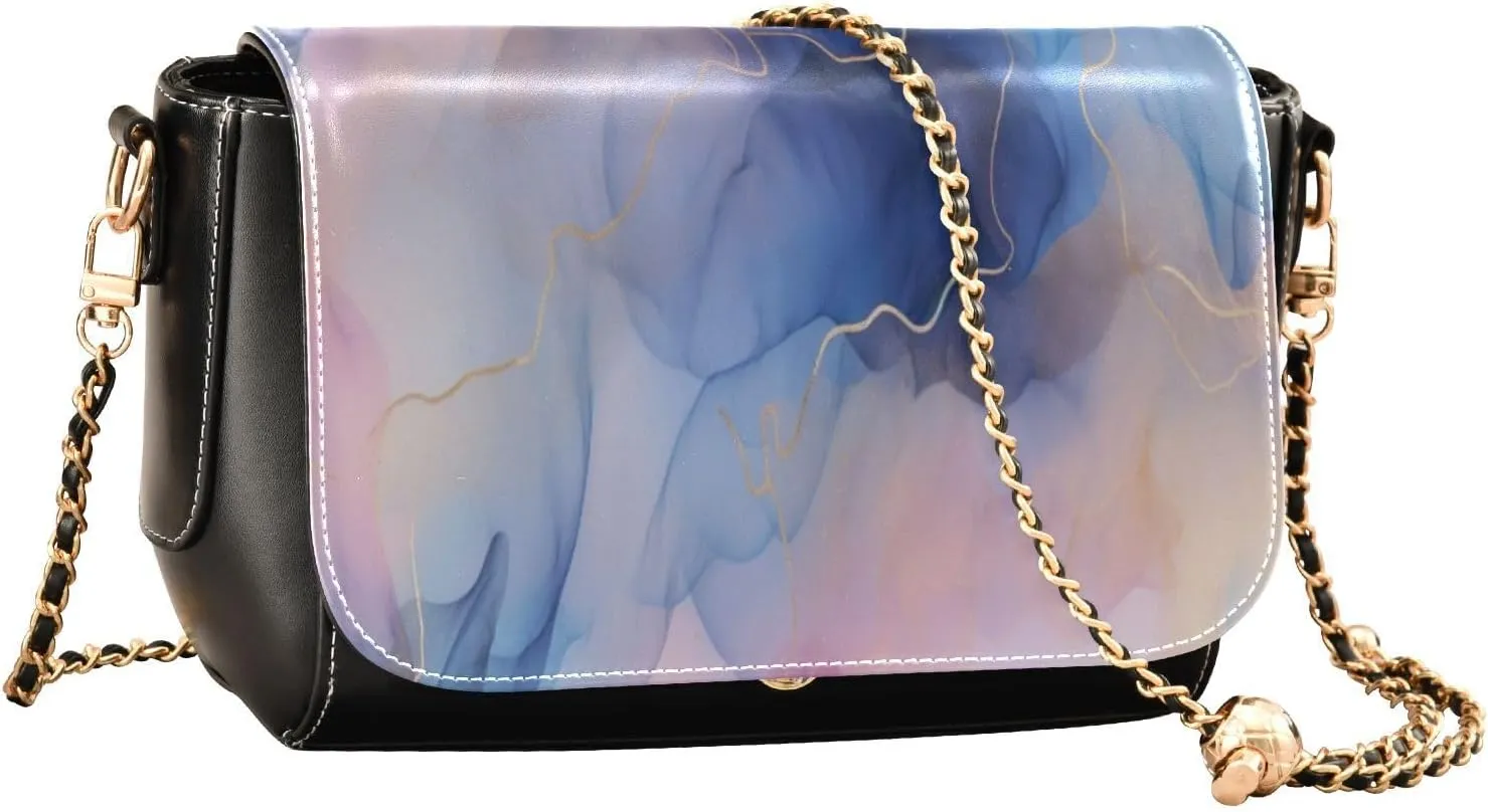 Blue and Pink Watercolor Women's Shoulder Bag, Womens Crossbody Bag Leather, Cross Body Leather Bags for Women