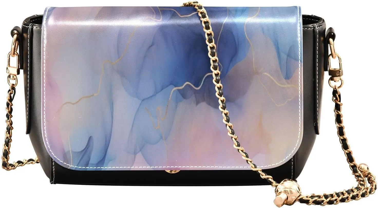 Blue and Pink Watercolor Women's Shoulder Bag, Womens Crossbody Bag Leather, Cross Body Leather Bags for Women