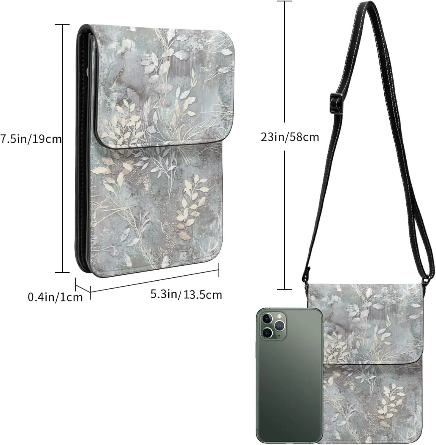 Blue Grace Flora Print Small Crossbody Bags Women Card Slots Shoulder Bag Purse Leather Flip Phone Wallet