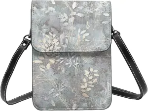 Blue Grace Flora Print Small Crossbody Bags Women Card Slots Shoulder Bag Purse Leather Flip Phone Wallet