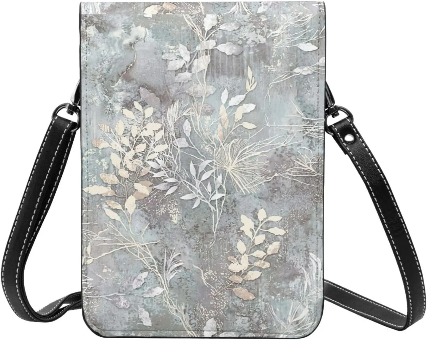 Blue Grace Flora Print Small Crossbody Bags Women Card Slots Shoulder Bag Purse Leather Flip Phone Wallet