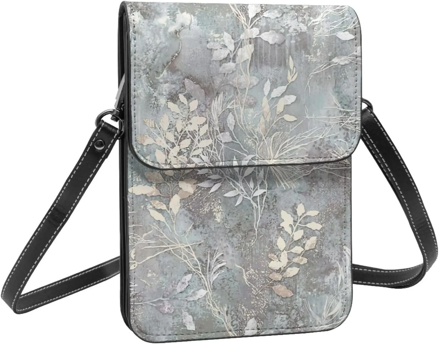 Blue Grace Flora Print Small Crossbody Bags Women Card Slots Shoulder Bag Purse Leather Flip Phone Wallet