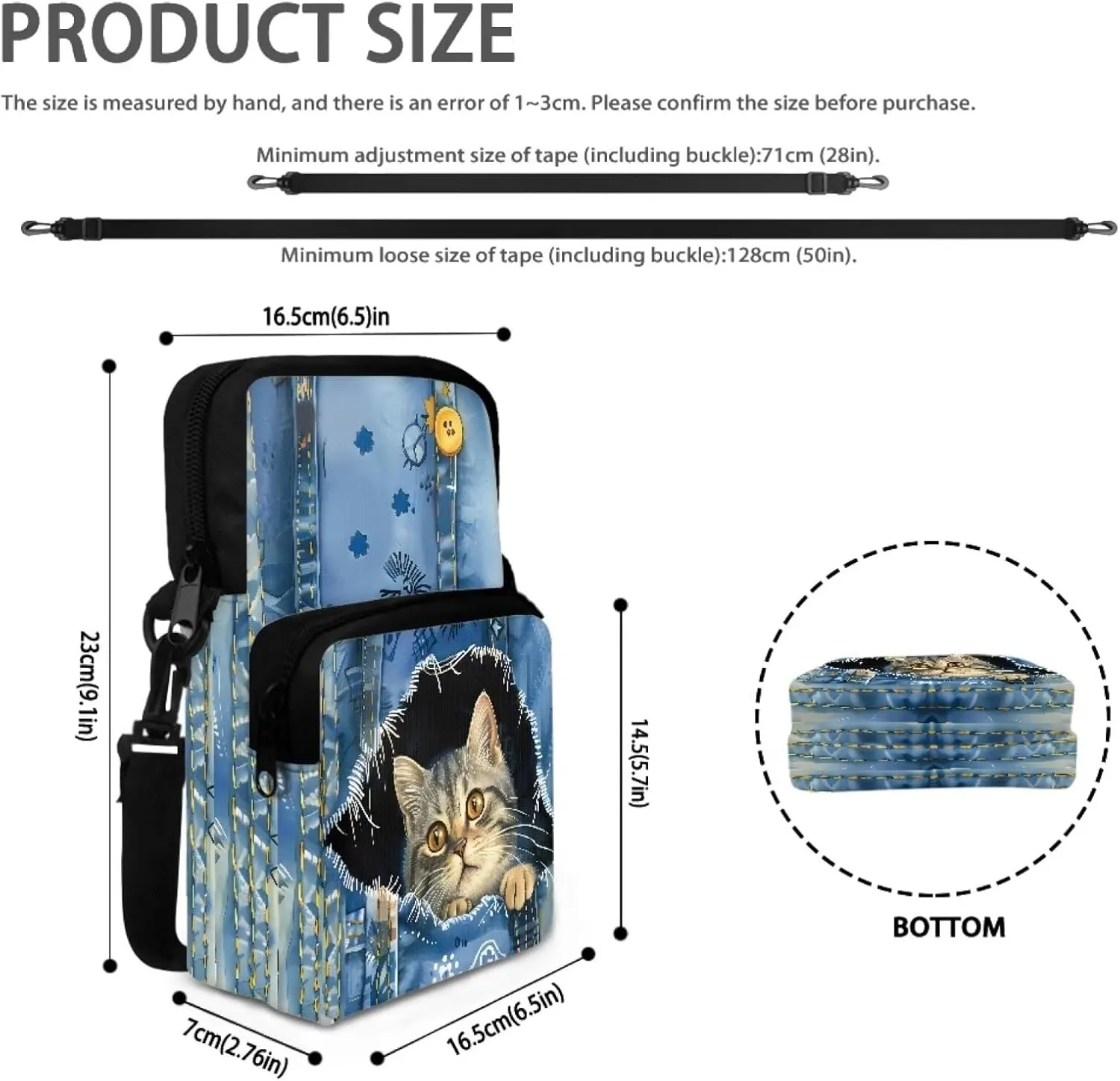 Blue Jeans Pocket Cat Art Design Women's Crossbody Bag, Small Messenger Shoulder Storage Bag Handbags Key Credit Card Wallet Holder for Toddler Kid Girl Boy