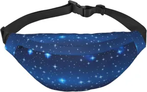 Blue Star Print Large Crossbody Fanny Pack, Cute Waterproof Waist Pack Belt Bag For Men, Women, Stylish Running Accessory