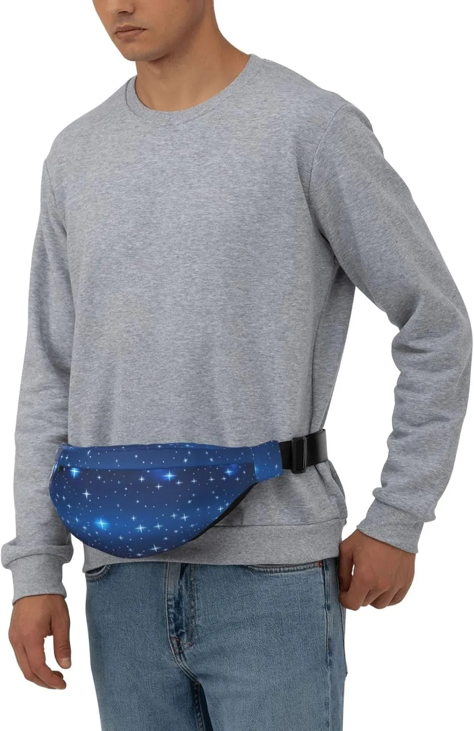 Blue Star Print Large Crossbody Fanny Pack, Cute Waterproof Waist Pack Belt Bag For Men, Women, Stylish Running Accessory