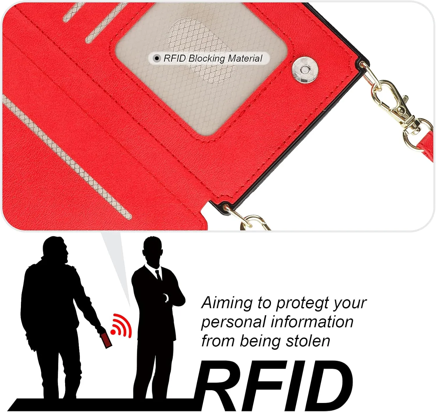 Bocasal Crossbody Wallet Case for iPhone 13 Mini with RFID Blocking Card Slot Holder, Magnetic Flip Folio Purse Case, PU Leather Zipper Handbag with Detachable Lanyard Strap 5.4 Inch 5G (Red)