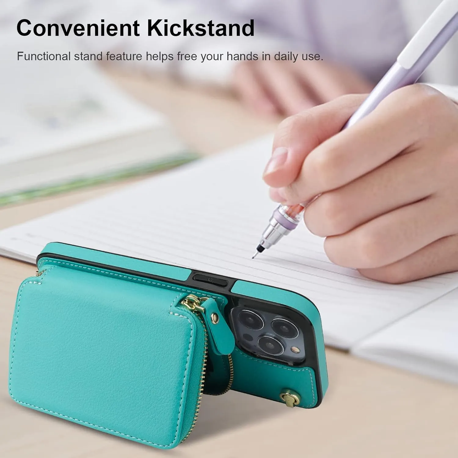 Bocasal Crossbody Wallet Case for iPhone 14 Pro Max, RFID Blocking Leather Purse Case with Card Holder, Protective Handbag Flip Cover with Zipper Wrist Strap Lanyard for Women 5G 6.7 Inch (Mint Green)