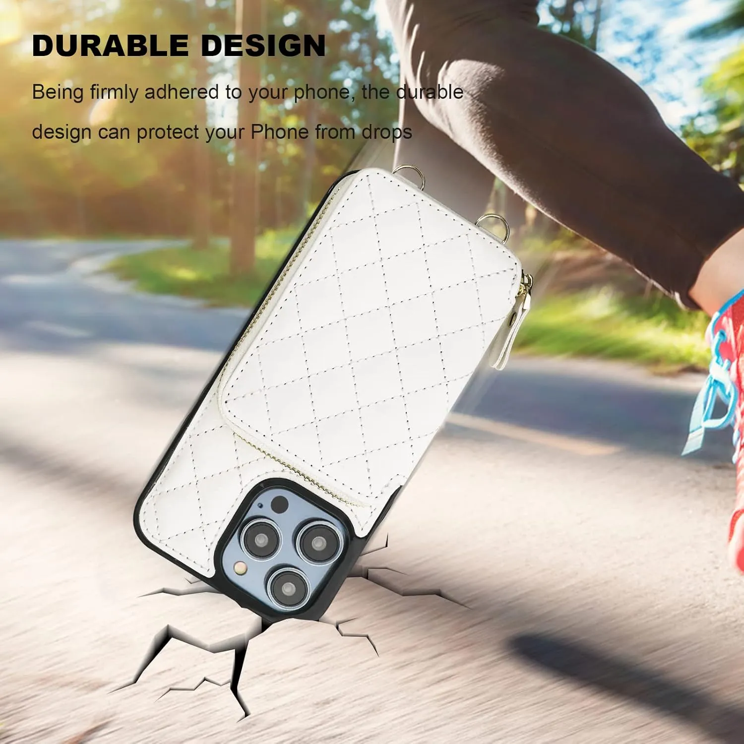 Bocasal Crossbody Wallet Case for iPhone 14 Pro Max, RFID Blocking PU Leather Zipper Handbag Purse Flip Cover, Kickstand Folio Case with Card Slots Holder Wrist Strap Lanyard 5G 6.7 Inch (White)