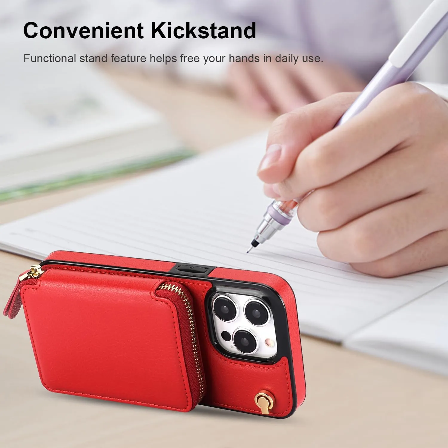 Bocasal Crossbody Wallet Case for iPhone 15 Pro Max, RFID Blocking Leather Purse Case with Card Holder, Protective Handbag Flip Cover with Zipper Wrist Strap Lanyard for Women 5G 6.7 Inch (Red)