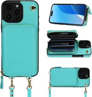 Bocasal Crossbody Wallet Case for iPhone 16 Pro Max, RFID Blocking Leather Purse Case with Card Holder, Protective Handbag Flip Cover with Zipper Wrist Strap Lanyard for Women 5G 6.9 Inch (Mint Green)