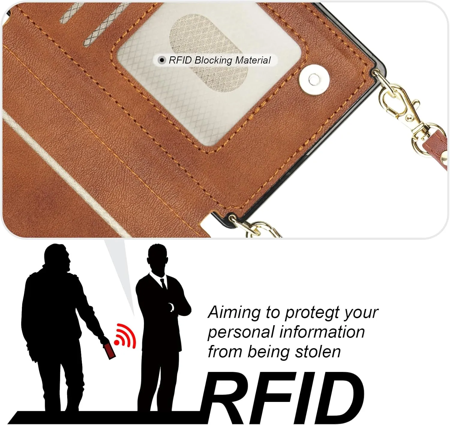 Bocasal Crossbody Wallet Case for iPhone 16 with RFID Blocking Card Slot Holder, Magnetic Flip Folio Purse Case, PU Leather Zipper Handbag with Detachable Lanyard Strap 6.1 Inch 5G (Brown)