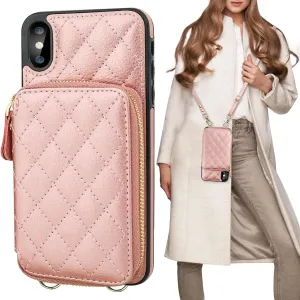 Bocasal Crossbody Wallet Case for iPhone Xs Max, RFID Blocking PU Leather Zipper Handbag Purse Flip Cover, Kickstand Folio Case with Card Slots Holder Wrist Strap Lanyard 6.5 Inch (Rose Gold)