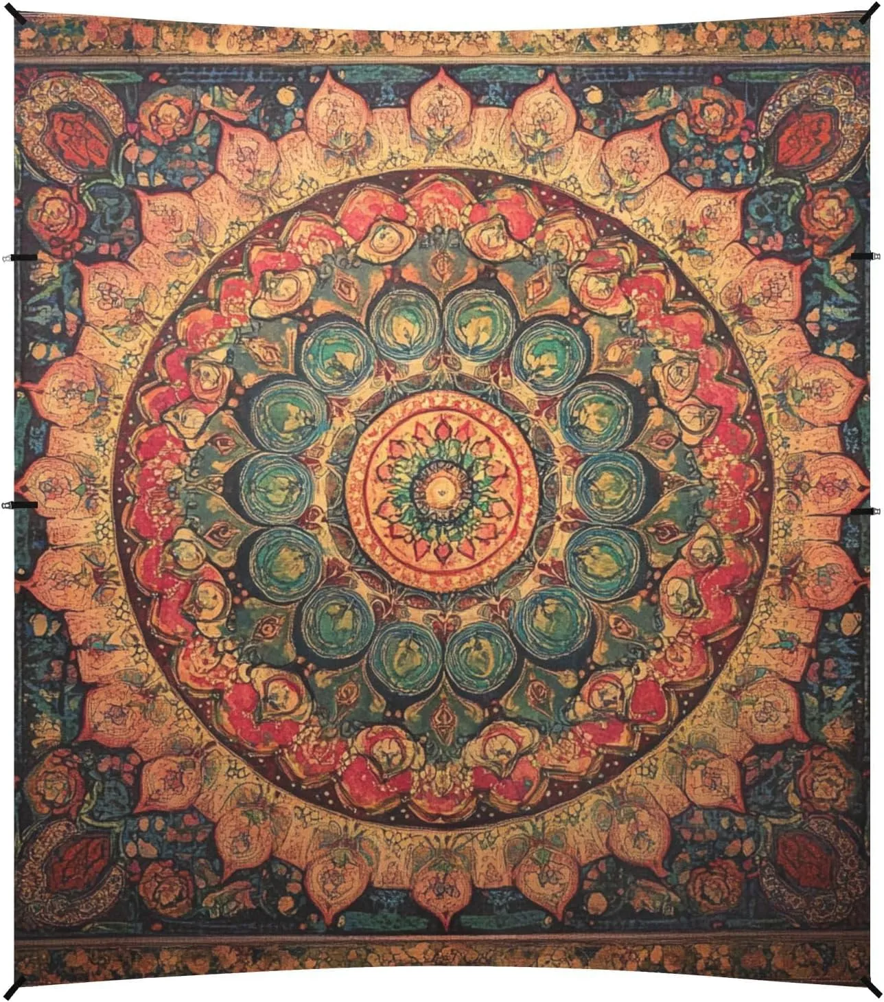 Bohemian Pattern Boho Vintage Mandala Stable Beach Tent UPF50 Water-Resistant Outdoor Sun Shade Includes Sand Shovel, Sandbags, Stability Poles for Family Travel