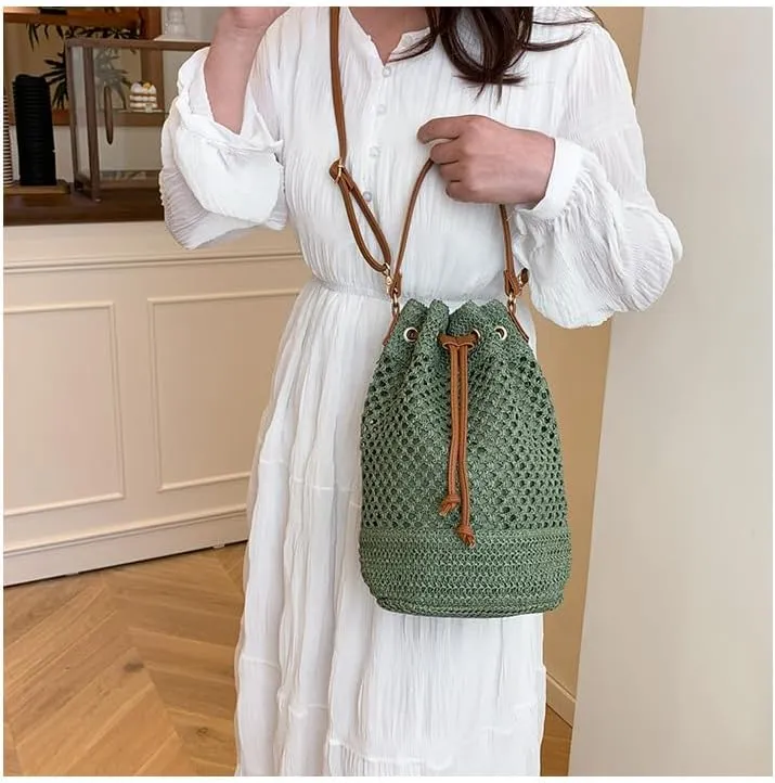 Boho Woven Straw Crossbody Bag - Trendy Beach Vacation Tote Handwoven Summer Straw Bag Boho Shoulder Handbag Purse