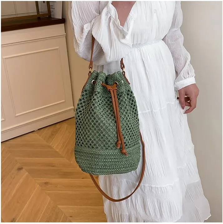 Boho Woven Straw Crossbody Bag - Trendy Beach Vacation Tote Handwoven Summer Straw Bag Boho Shoulder Handbag Purse