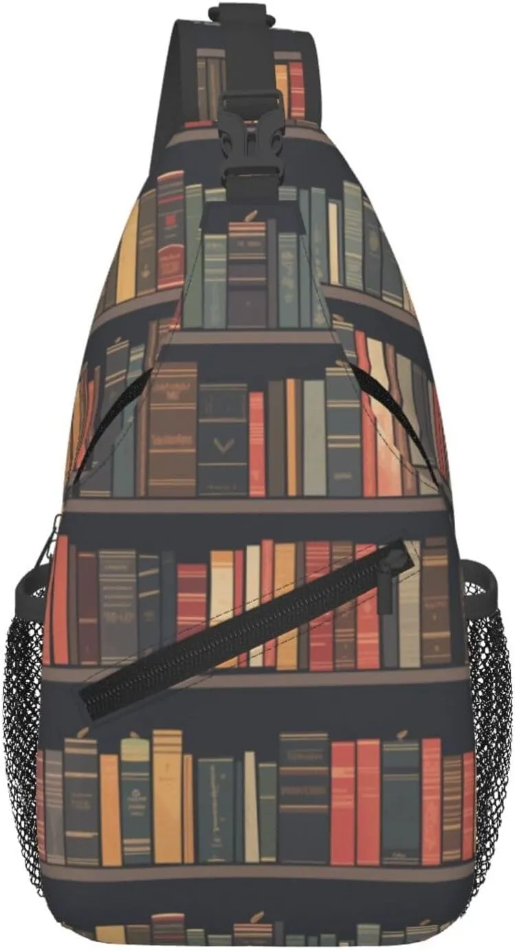 Bookshelf Pattern Sling Bag Cross Body Bag Shoulder Bag Fanny Pack Travel Hiking Daypack For Women Men