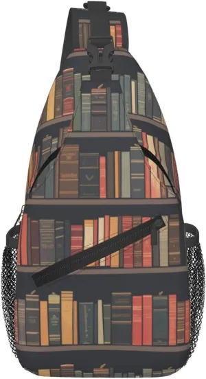 Bookshelf Pattern Sling Bag Cross Body Bag Shoulder Bag Fanny Pack Travel Hiking Daypack For Women Men