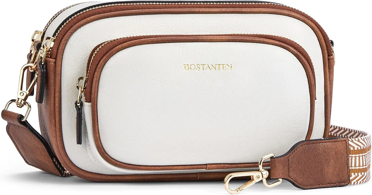 BOSTANTEN Crossbody Bags for Women Vegan Leather Purse Shoulder Handbags with Wide Strap
