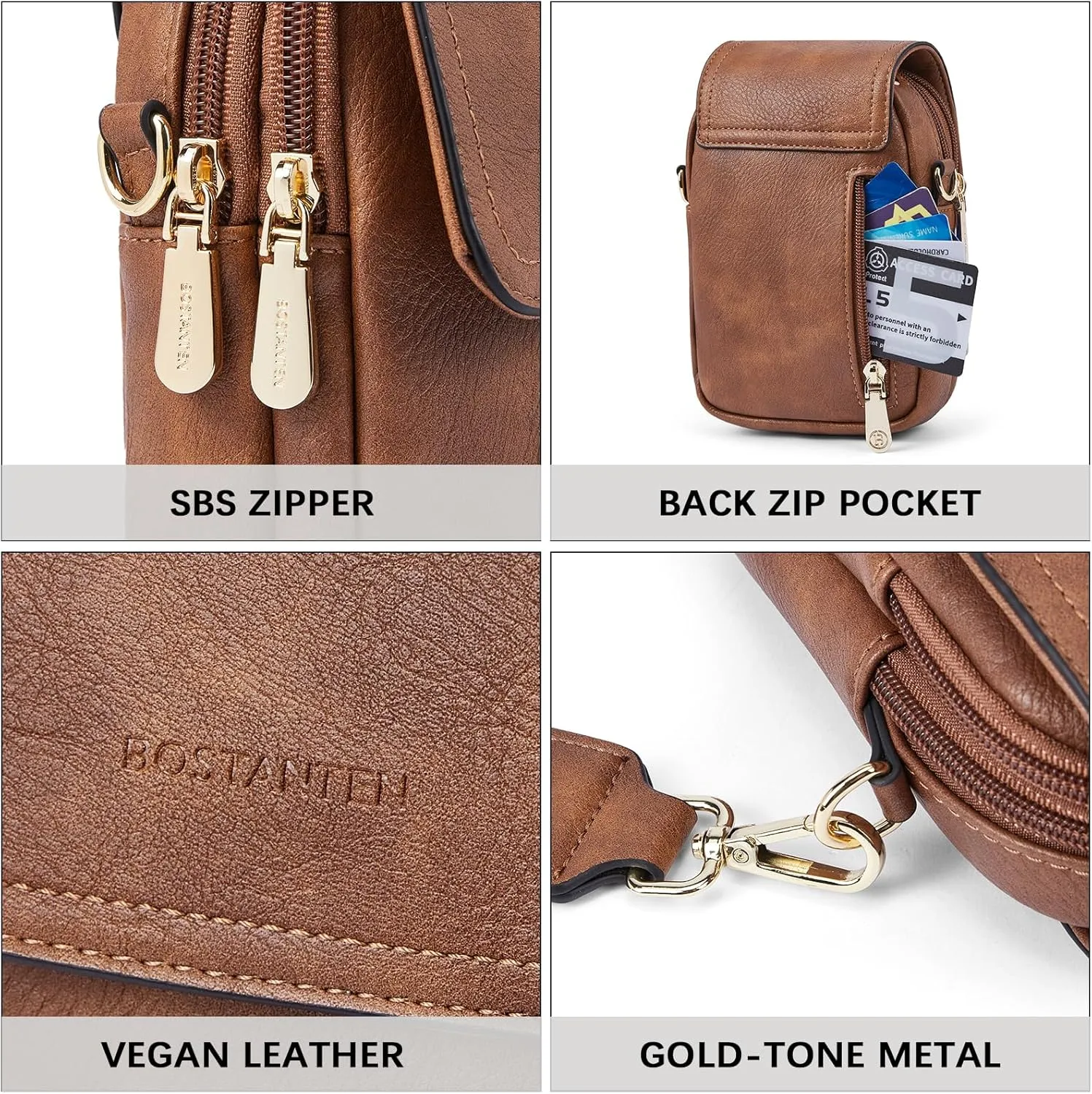 BOSTANTEN Small Crossbody Bags for Women Cell Phone Purse Leather Wallet Handbags with Card Slots