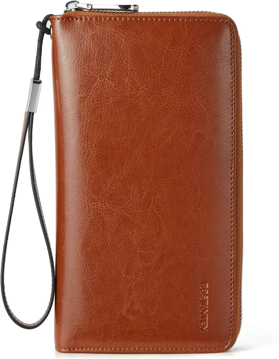 BOSTANTEN Women Leather Laptop Tote Office Shoulder Handbag 15.6 inch Laptop Bag Brown and Leather Wallets for Women RFID Blocking Zip Around Credit Card Holder Brown Bundle