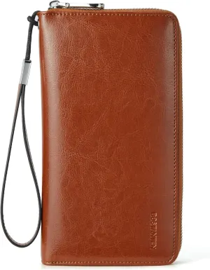 BOSTANTEN Women Leather Laptop Tote Office Shoulder Handbag 15.6 inch Laptop Bag Brown and Leather Wallets for Women RFID Blocking Zip Around Credit Card Holder Brown Bundle
