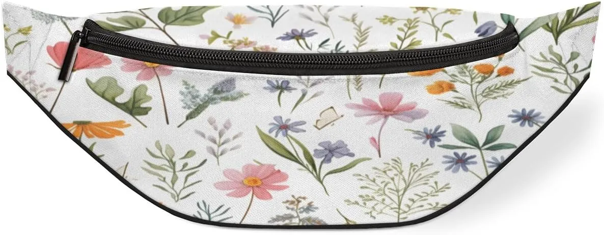 Botanical Flower Watercolour Fanny Pack for Women Men Waist Pack Crossbody Bag with Adjustable Belt for Travel Hiking Running Cycling Festivals