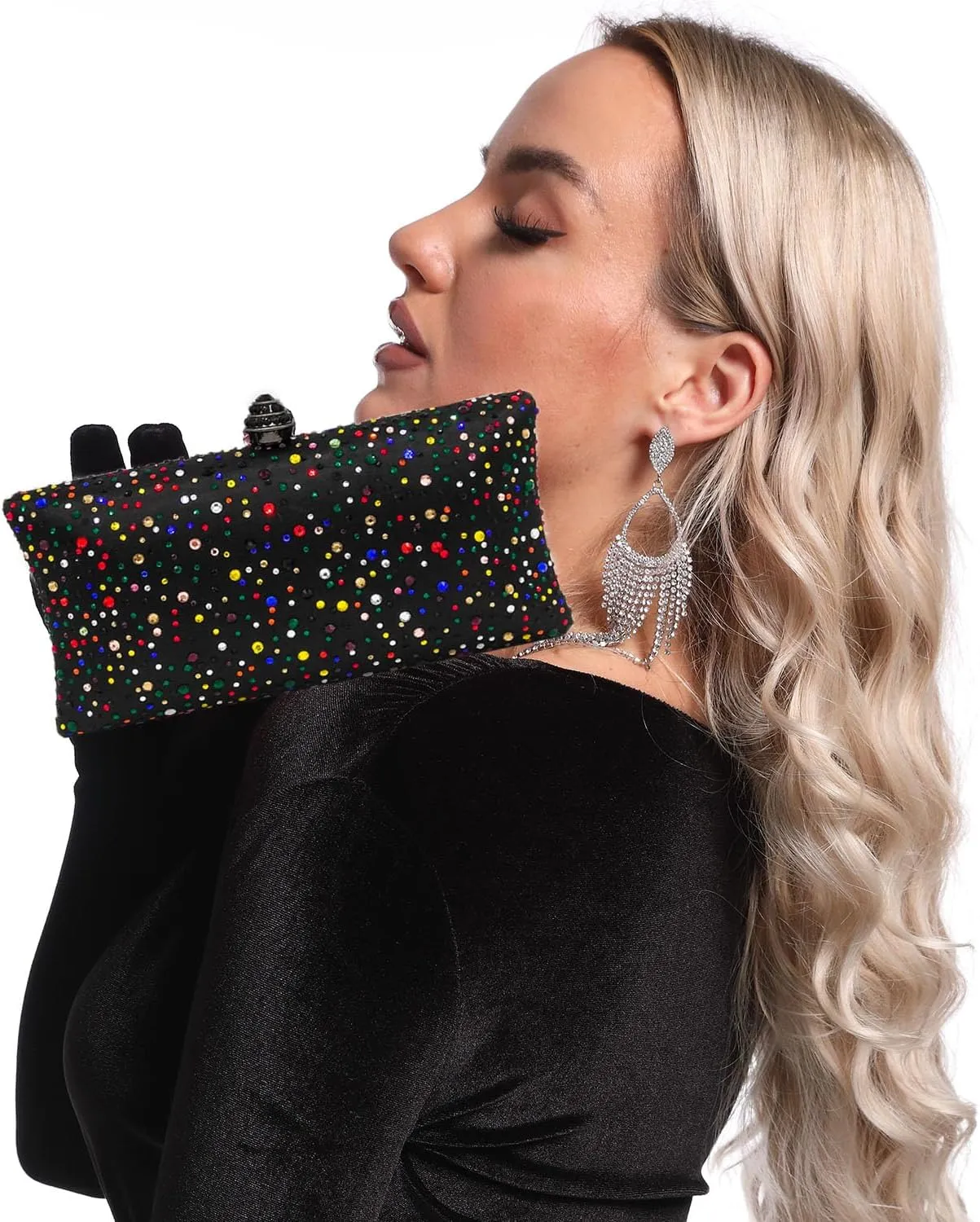 Boutique De FGG Crystal Clutch Purse for Women Formal Evening Bags Party Rhinestone Clutch Bag Wedding Prom Handbags,Mini