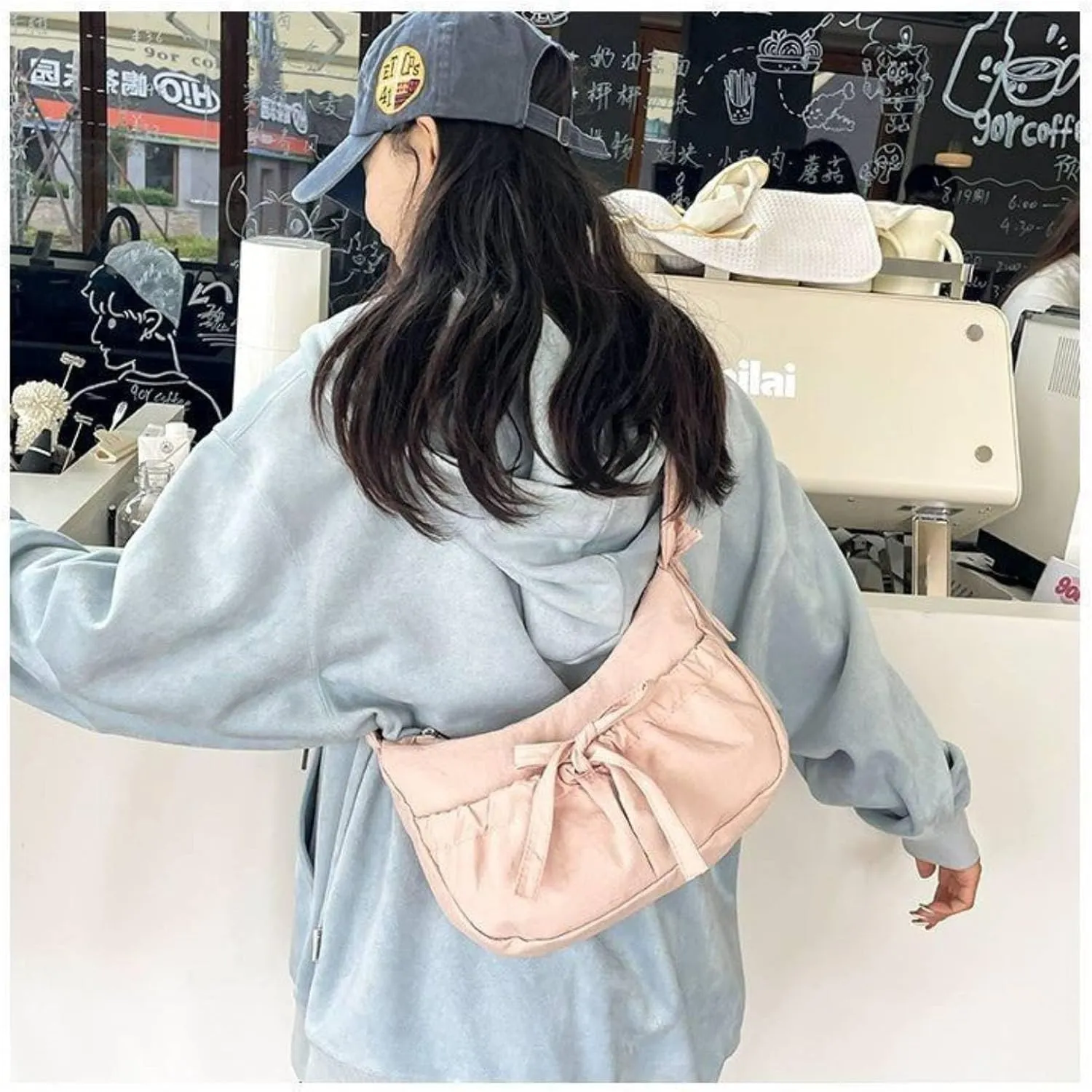 Bow Crinkle Crossbody Bag, Shoulder Bag Cute Tote Bag,Lightweight Foldable Crossbody for Women.