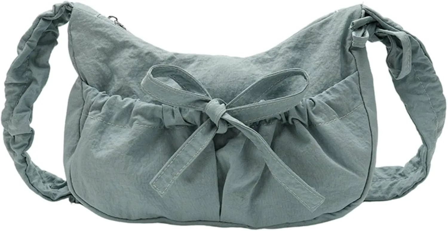 Bow Crinkle Crossbody Bag, Shoulder Bag Cute Tote Bag,Lightweight Foldable Crossbody for Women.