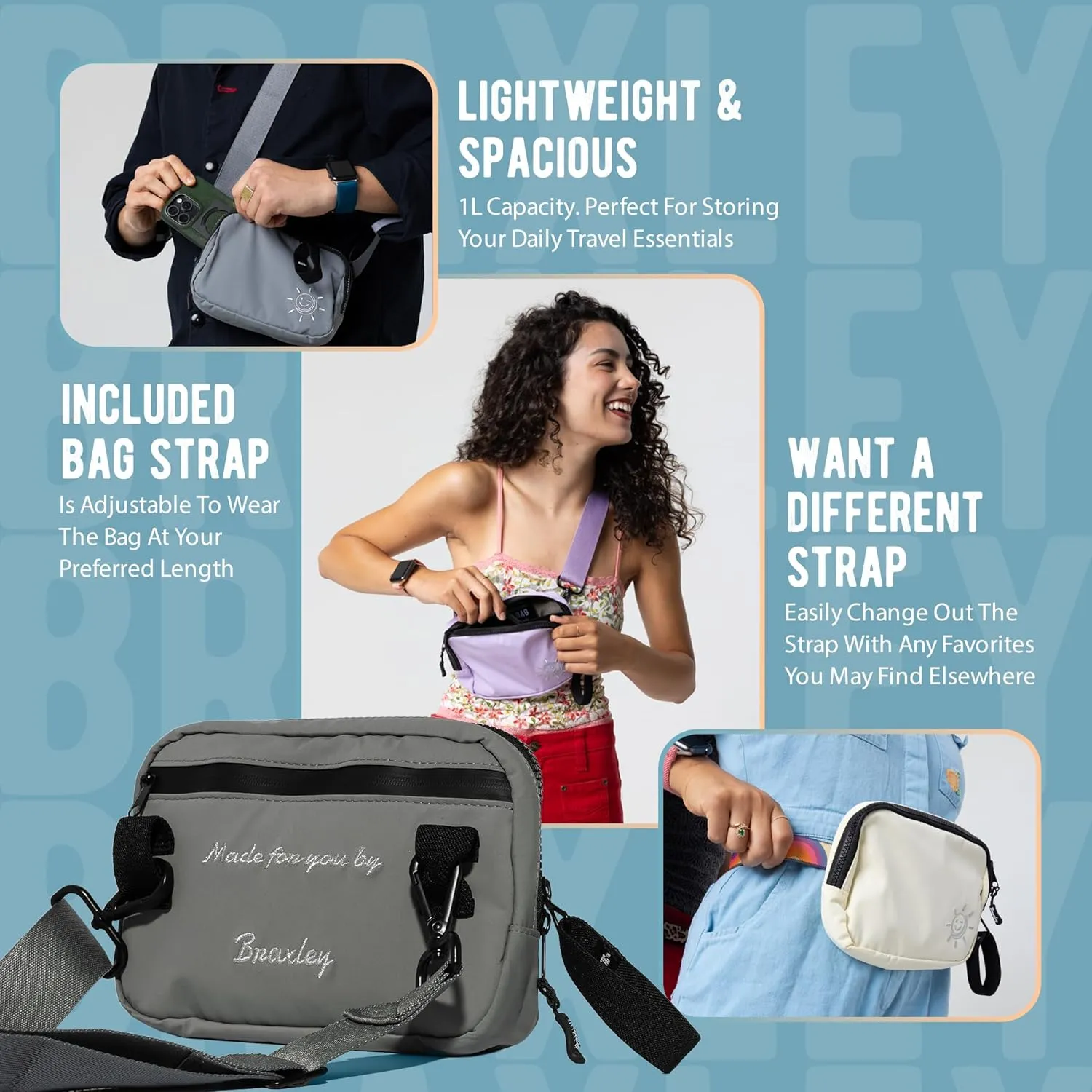 Braxley Unisex Clutch Bag & Belt Bundle - Crossbody and Fanny Pack for Men & Women - Full Length Stretch Belt Design – RFID Blocking Convertible Belt Bag | Washable and Durable